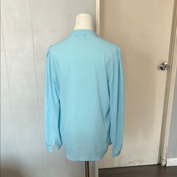 Powder Blue Long Sleeve Tie Front Blouse - Picture 2 of 8